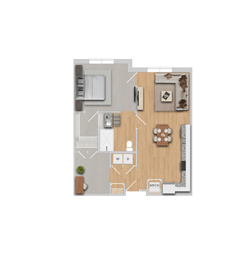 Floor plan for 1 bed, 1 bath, 873 sqft